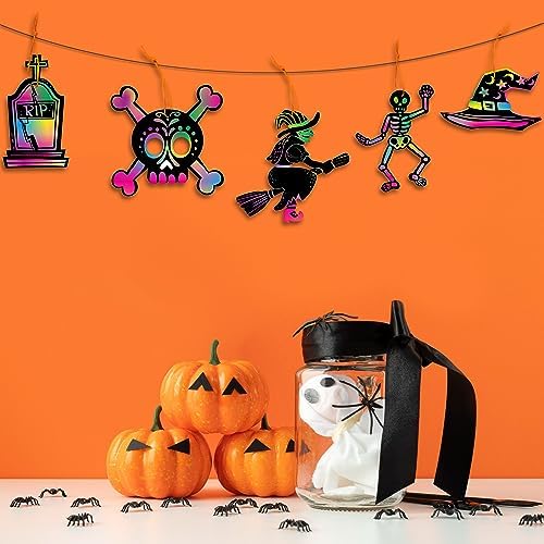 JOYIN 72 Pcs Halloween Rainbow Scratch Art Crafts for Kid, Halloween Party Favors, Scratch Off Paper with 18 Designs for Party Supplies, Classroom Activities Game Goodies Gifts