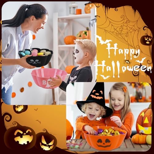 4 Pcs Large halloween candy bowl Trick or Treat Candy Bowl 11.6x4.3 Inch Reusable Plastic Pumpkin Bowl for Halloween Party Decor Supplies (Pink Orange Purple Black)