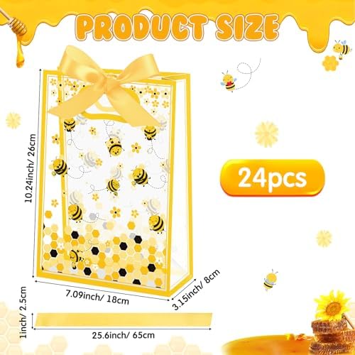 Capoda 24 Pack Bee Gift Bags with Handles Reusable Plastic Honeycomb Party Favor Bag Honeycomb Goodie Bag for Mommy to Bee Baby Shower Birthday Spring Summer Party Supplies 2026 Treat Bags Bulk