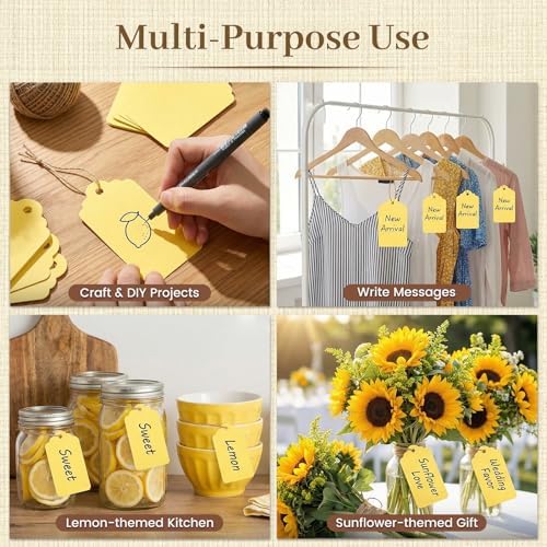 SallyFashion 120Pc Yellow Gift Tags with String, 1.6 X 2.8 inch