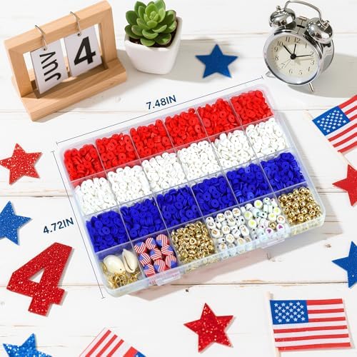 Redtwo 4th of July Red White and Blue Clay Beads Bracelet Making Kit