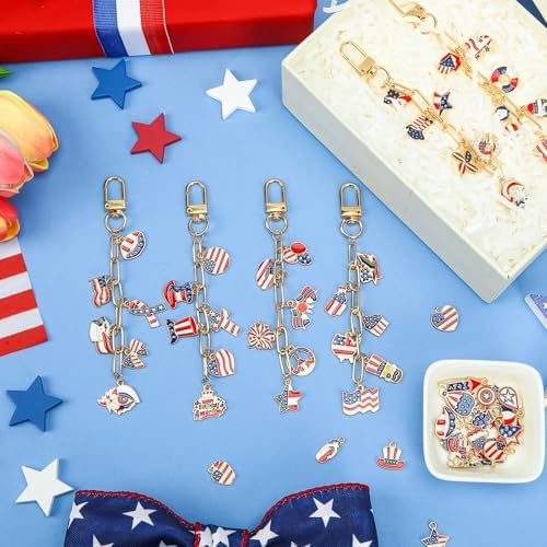 AUGSUN 189 Pcs 4th of July Keychain Making Kit Patriotic DIY Keychain Craft