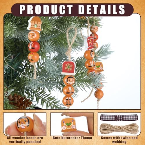 Cinnvoice 240 Pcs Holiday Wood Beads with Twine, Retro