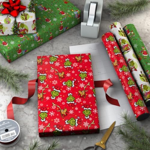 Hallmark Dr. Seuss Christmas Wrapping Paper Mini Rolls, 3-Pack (Grinch)