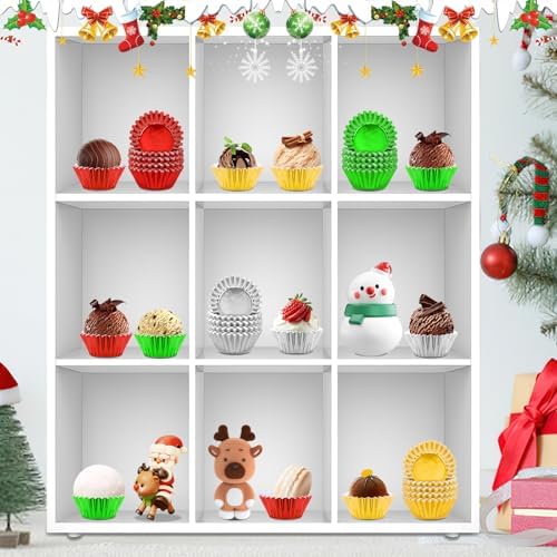 AUGSUN 400pcs Christmas Mini Foil Cupcake Liners Golden Red Green Silver