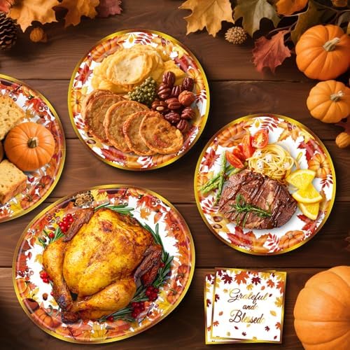 100PCS Thanksgiving Paper Plates and Napkins Set- (25 Guests)