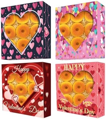 qiqee Auto-pop Up Valentine 12pcs Pie Boxes 10x10x2.5 inches Easy Assemble Macaroon Cookie Bakery Boxes with Window for Valentine's Day