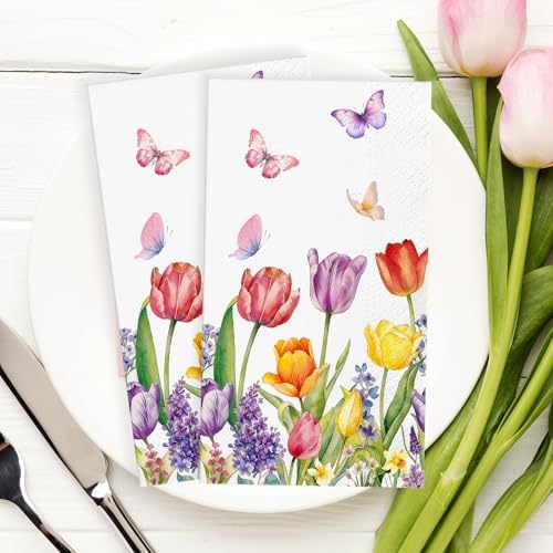 Spring Watercolor Tulip Paper Napkins 100pcs