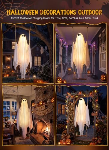 Minetom 4.5FT Swinging Ghost Outdoor Halloween Decorations, Hanging Ghost