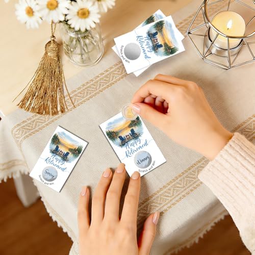 TOUNER 50Pcs Lake Retirement Party Scratch Off Game Cards, Lake Theme Retirement Scratch Cards for Moving Away Farewell Leaving Goodby Activity Birthday Party Family Gathering Raffle Tickets