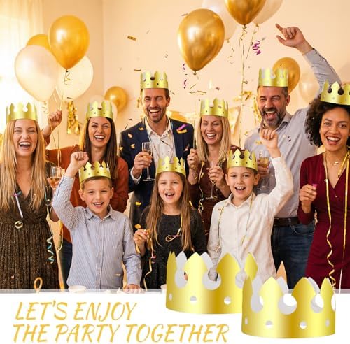 100 Pcs Paper Crowns Bulk, Birthday Gold Crown Foldable & Adjustable Paper King Crown for Adults Birthday Party