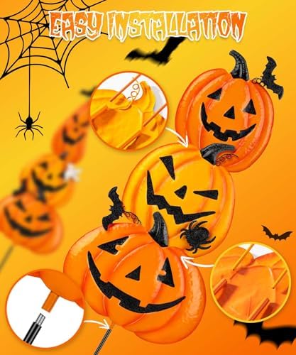 2 Pack Halloween Garden Stakes - Stacked Metal Pumpkins Jack-o-Lantern Lawn Decor, Scary Metal Yard Signs Stake Outdoor Decorative Pumpkin Home Lawn Pathway Decor