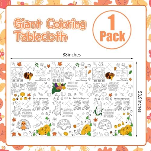 CCINEE Thanksgiving Coloring Table Cloth, Giant Paper Tablecloths for Kids Rectangle Coloring Disposable Placemats Fall Thanksgiving Turkey Table Cover for Home School Painting Crafts (Pack of 2)