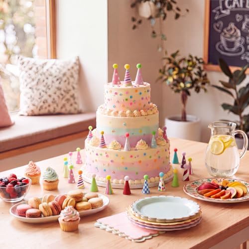 24 Pcs Mini Happy Birthday Hat Cupcake Toppers for Animal Figure