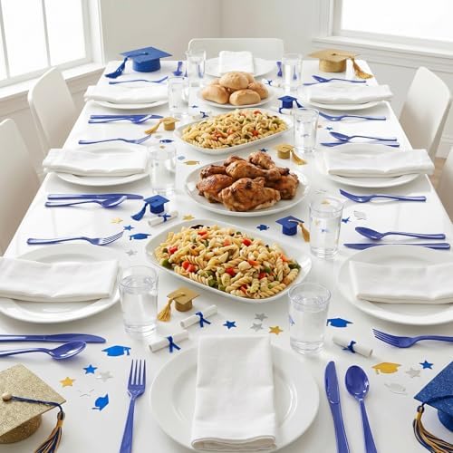 300Pcs Navy Blue Plastic Silverware Set, Disposable Forks Spoons Knives