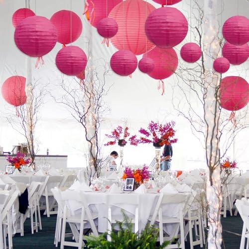 20Pcs Fuchsia Paper Lanterns for Parties, 4” 6” 8” 10” 12” Chinese Asian Hanging Round Paper Lanterns for Birthday Wedding Halloween Christmas Home Decor Party Decor