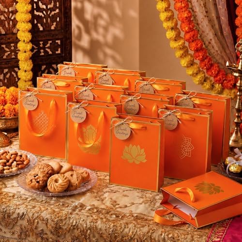 Sabary 30 Pcs Ganesh Pooja Indian Return Gift Paper Bag, Yellow
