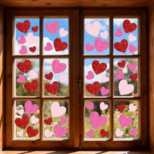 9 Sheets Valentines Day Window Clings Decorations, Red Heart Decor Stickers