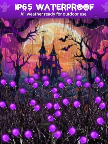 Halloween Decorations Outdoor Solar Firefly Lights 6 Pack 48 LED Purple