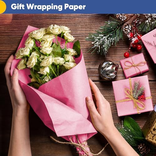 Vanhench 17.5"×963" (80 1/4FT) Pink Wrapping Paper Roll