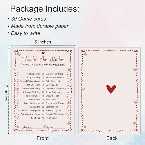 Pink Would She Rather Bridal Shower Games Cards - 30 Fun Wedding Party Game Cards for Bridal Shower, Engagement, Bachelorette & Newlywed Party, Icebreaker Activity Supplies & Decorations