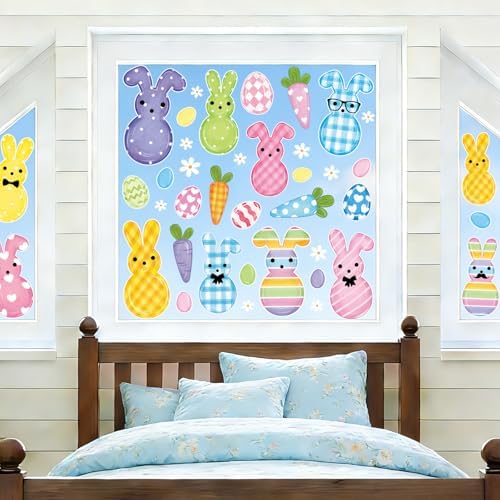 8 Sheets Easter Window Clings Stickers Happy Easter Bunny Egg Window Decals
