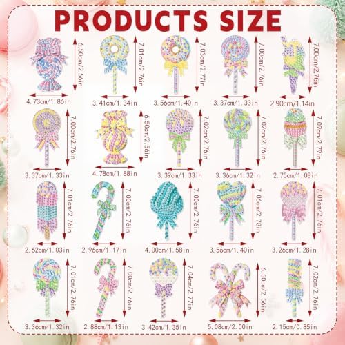 Tondiamo 20 Pcs Christmas Macaron Candy Diamond Painting Keychain Kits 5d DIY Diamond Art Pendants Double Sided Hanging Key Chains for Christmas Party Decoration DIY
