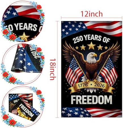 250th Anniversary USA Flag - 250 Years of Freedom 1776-2026 Merchandise Double Sided Garden Flag | Patriotic Banner 4th of July Decorations Accessories for Garden Yard Porch Patio Lawn Outdoor Outside Decor