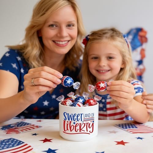 Patriotic 4th of July Candy Dish, Independence Day Mini Ceramic Candy Bowl Tiered Tray Centerpiece Decor, Snack Serving Table Wishes Accents for Party Home Kitchen (Sweet Land of Liberty)