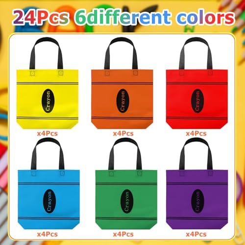 Hosuly 24 Pcs Back to School Gift Bags Crayon Tote Bags Bulk