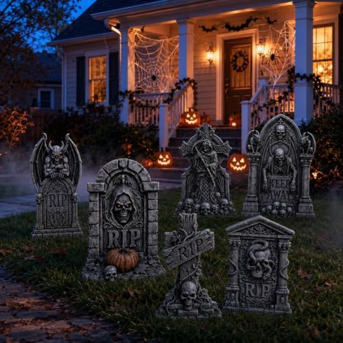 Halloween Decorations Outdoor, Tombstone Graveyard Yard Signs with Stakes
