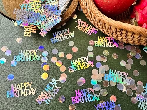 Birthday Confetti for Table Decor, Glitter Happy Birthday Table Confetti, 270 PCS Iridescent Party Decorations