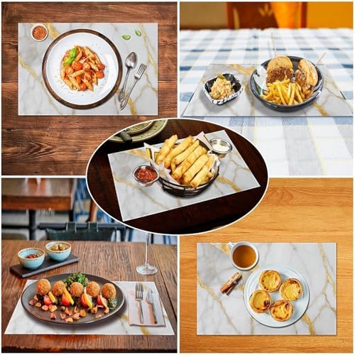 Marble Abstract White Gold Modern Luxury Placemats Set of 6, 12x18 Inch