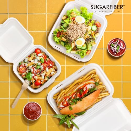6X6 inch Compostable White Clamshell Take Out Food Containers with Lids