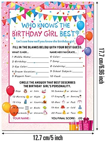 Skylety 50 Pcs Who Knows The Girl Best Birthday Game Card Set, Pink