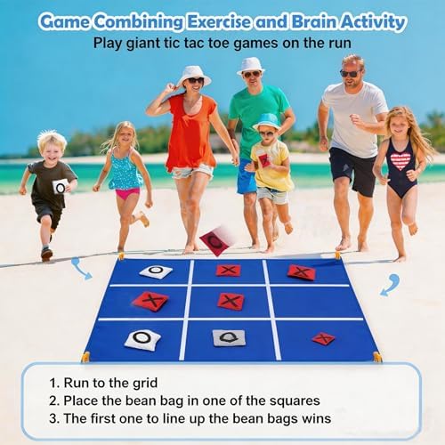 2-in-1 Outdoor Giant Tic Tac Toe Bean Bag Toss Games for Kids Adults,4.5Ft Large Outside Picnic Lawn Backyard Games for Kids Family Birthday Party Beach Carnival Outdoor Fun Giant Yard Field Day Games