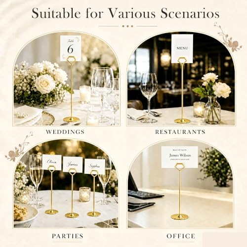 16 Pack 12 Inch Table Number Holders, Gold Diamond Place Card Holders