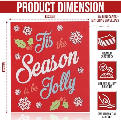 Iconikal Mini Christmas Cards 64-Pack with Envelopes 3x3