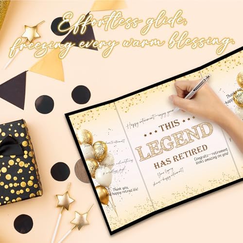 Black Gold Retirement Party Decoration - This Legend Has Retired Guest Book - Alternative Signature Book for Women Men-Golden Signing Card Board-Retirement Gifts For Farewell Party Supply & Favors-A06