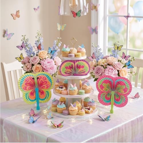 24 Pack Bright Butterfly Folding Fans, Colorful Butterfly-Shaped Paper Hand Fans for Birthday Parties, Tea Parties & Quinceañeras | Bulk Handheld Fans for Kids & Favors