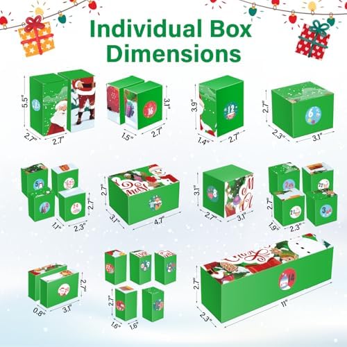 2026 Empty Christmas Advent Calendar Box Set DIY - 24 Days of Surprise Gift Boxes to Fill for Kids, Family & Friends - Green