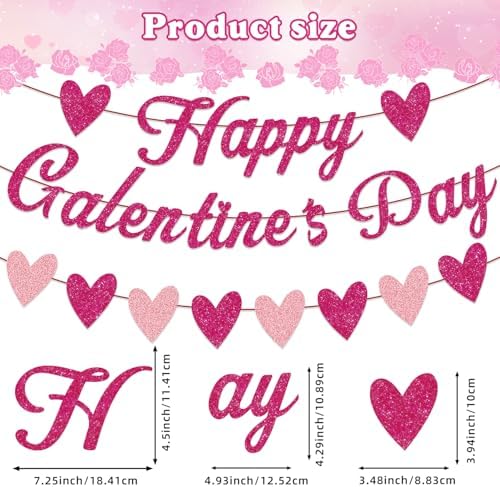 Galentine's Day Decorations Kit - Happy Galentine's Day Banner & Heart Glitter Banners Set, Pre-Strung No DIY, Romantic Decor for Girls Night Party, Valentine's Day, Friendship Celebration
