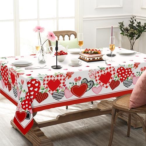 Valentine's Day Tablecloth Decoration Tablecloths, Pink Rose Rosette Butterfly Table Covers, Waterproof Table Cover for Dinner Kitchen Party Holiday Decor 60"x 84" Oblong/Rectangle