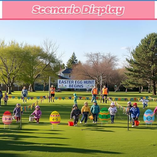 Jetec 5 Pcs Easter Egg Hunt Signs with Age Group Stickers Egg Hunt Age Group Yard Set 16" Tall×12" Wide Easter Outdoor Lawn Decorations for Spring Home School Pathway Garden Decor Game Party Supplies
