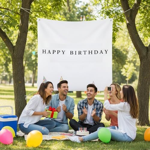 Oudain 59x59 Inch Happy Birthday Banner Burlap Happy Birthday Backdrop