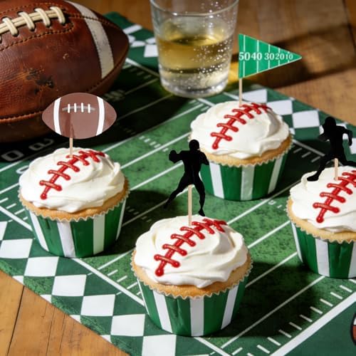 Football Cupcake Toppers, 24 PCS Foot Ball Touchdown Players Cupcake Toppers, Food Picks Toppers Cake Decorations for Football Party Decorations 2026 Sports Themed party Supplies