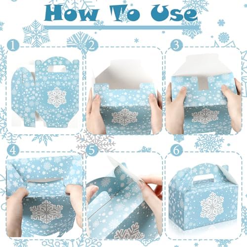 Dunzoom 24 Pcs Winter Snowflakes Boxes for Treats Goodie Cookie Winter Favor Boxes Wonderland Snowflakes Container for Holiday Wonderland Party Supplies