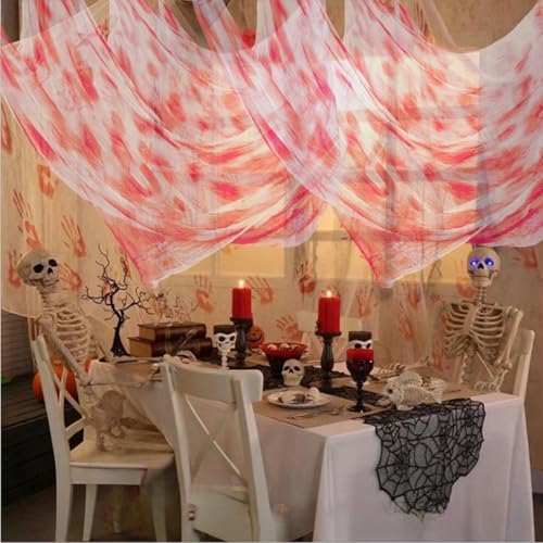 Niurui Halloween Blood Creepy Cloth 315 x 79 Inch Scary Spooky Cloth for Windows Doorways Cover Gauze for Halloween Party Haunted House Decorations