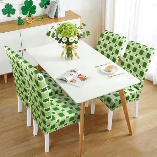 St. Patricks Day Chair Covers for Dining Room Set of 4 St Patricks Day Shamrock Dining Chair Protectors 4 Pcs Stretch Removable Washable Chair Slipcovers 4 Pack for Saint Pa Home and Party Decor