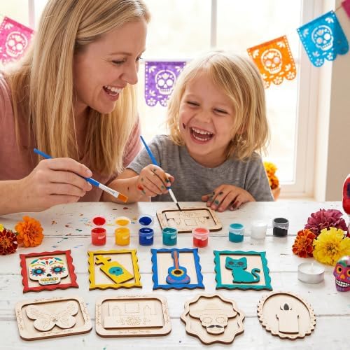 12 Pack Day of the Dead DIY Wooden Craft Kit, Skull Frame Wood Craft Decor